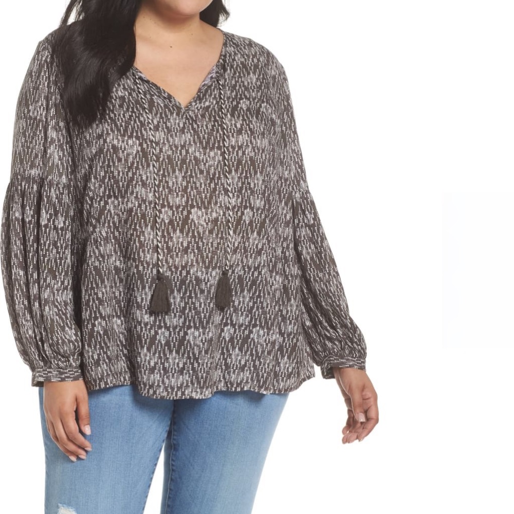 Caslon Woven Tunic 3X black and White Print NEW